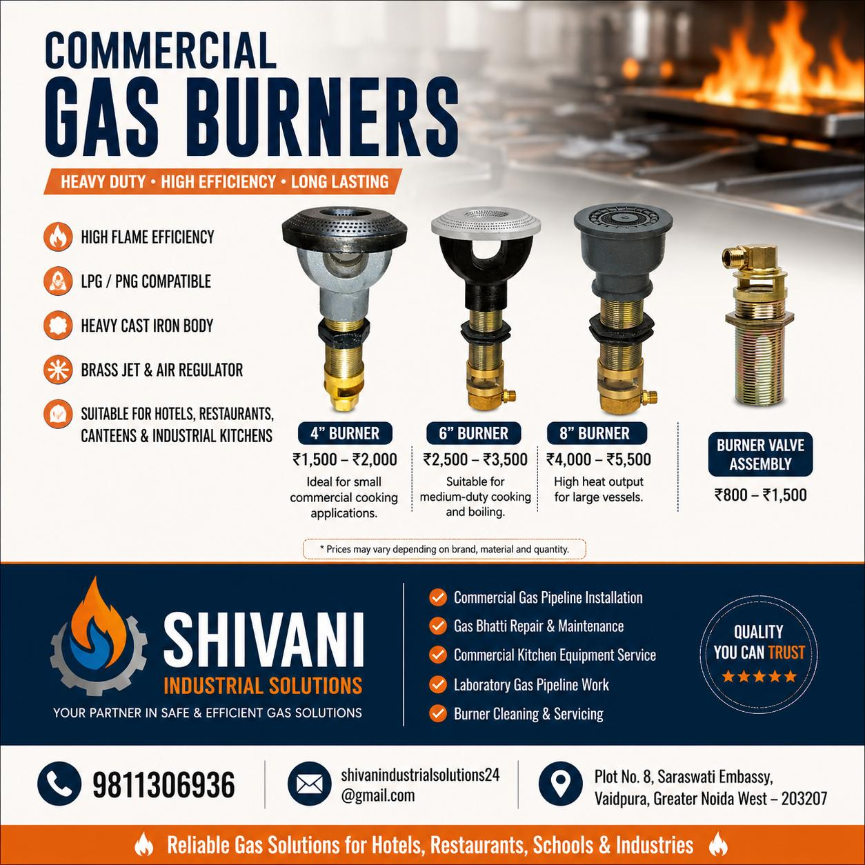 Commercial gas burners 4 inch 6 inch and 8 inch heavy duty cast iron